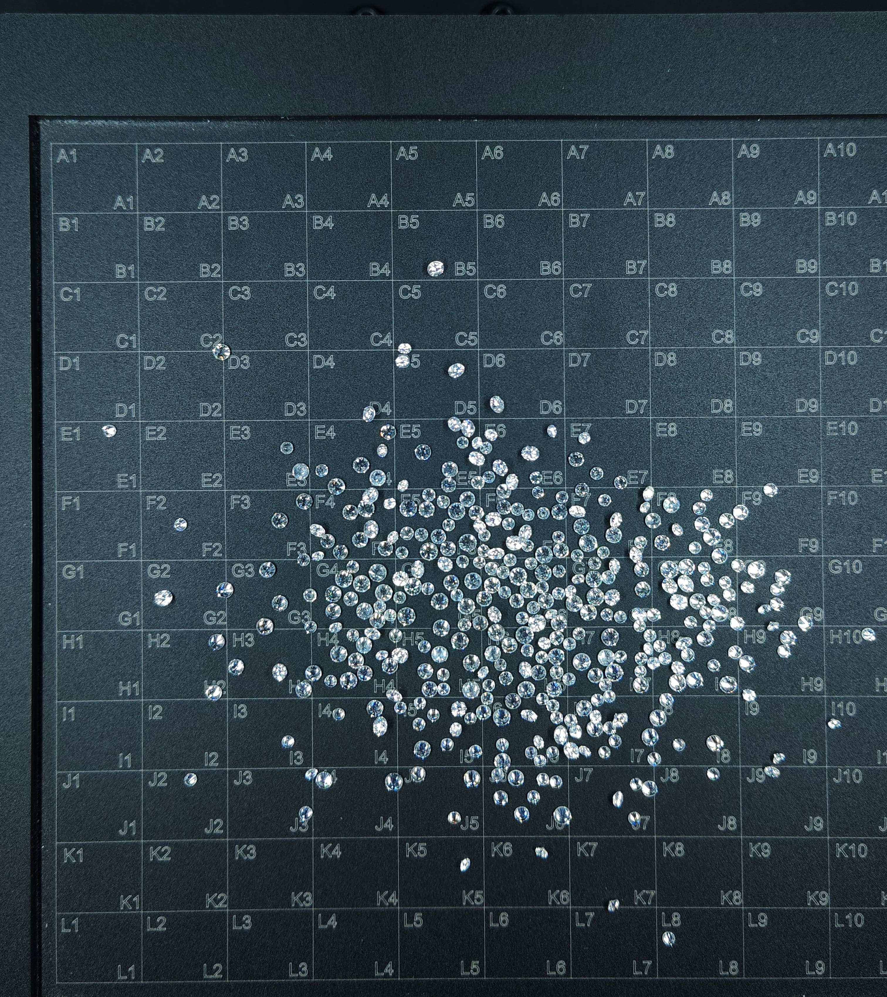 A close-up of loose diamonds